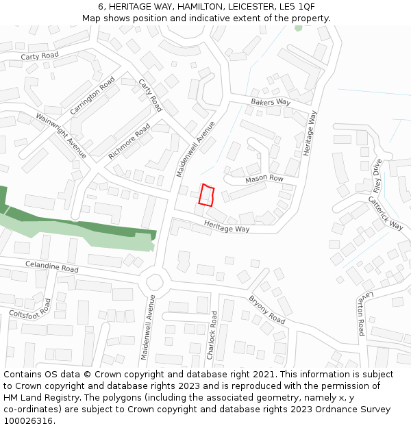 6, HERITAGE WAY, HAMILTON, LEICESTER, LE5 1QF: Location map and indicative extent of plot