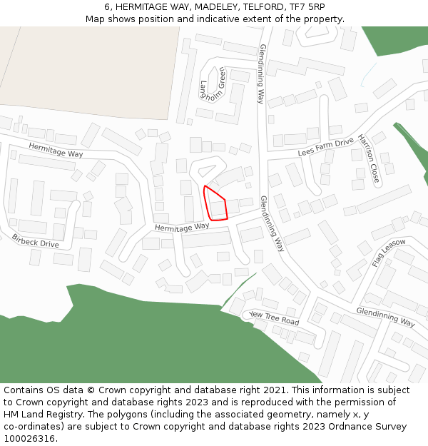 6, HERMITAGE WAY, MADELEY, TELFORD, TF7 5RP: Location map and indicative extent of plot