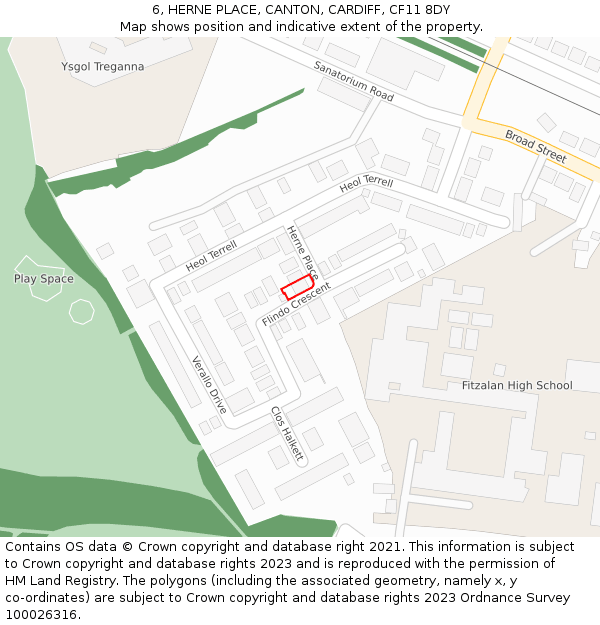 6, HERNE PLACE, CANTON, CARDIFF, CF11 8DY: Location map and indicative extent of plot