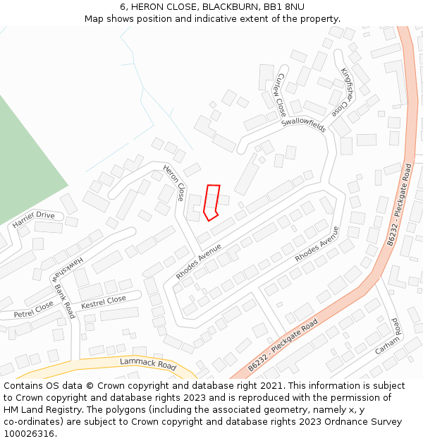 6, HERON CLOSE, BLACKBURN, BB1 8NU: Location map and indicative extent of plot