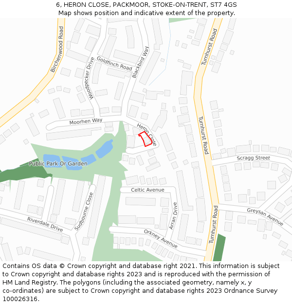 6, HERON CLOSE, PACKMOOR, STOKE-ON-TRENT, ST7 4GS: Location map and indicative extent of plot