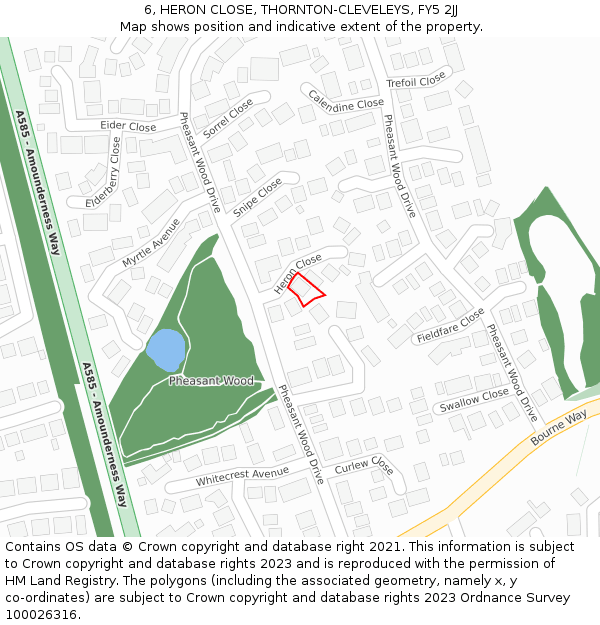 6, HERON CLOSE, THORNTON-CLEVELEYS, FY5 2JJ: Location map and indicative extent of plot