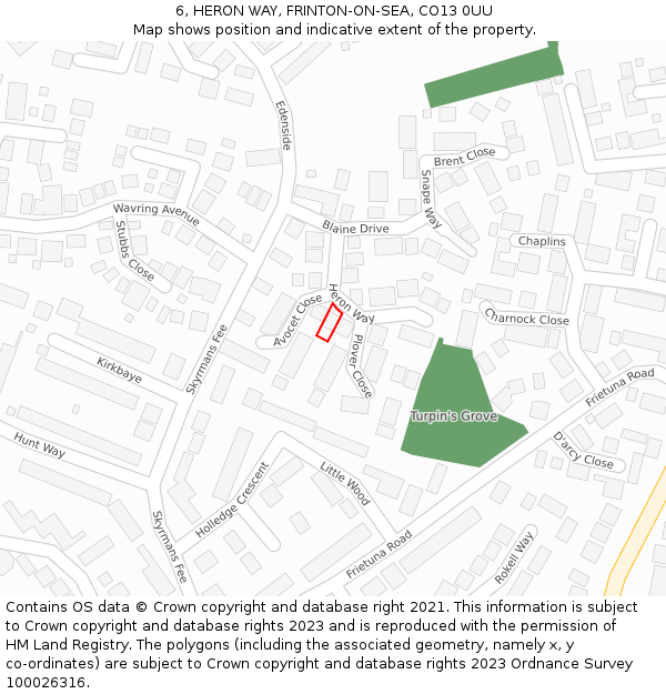 6, HERON WAY, FRINTON-ON-SEA, CO13 0UU: Location map and indicative extent of plot