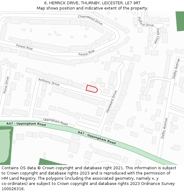 6, HERRICK DRIVE, THURNBY, LEICESTER, LE7 9RT: Location map and indicative extent of plot