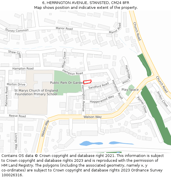 6, HERRINGTON AVENUE, STANSTED, CM24 8FR: Location map and indicative extent of plot