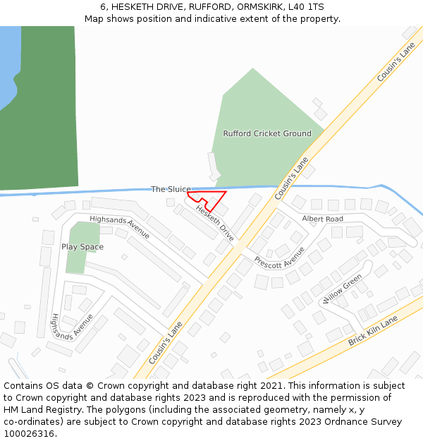 6, HESKETH DRIVE, RUFFORD, ORMSKIRK, L40 1TS: Location map and indicative extent of plot