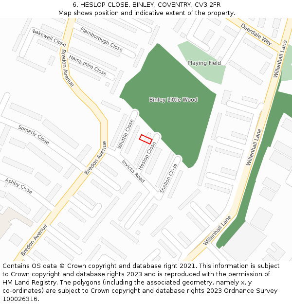 6, HESLOP CLOSE, BINLEY, COVENTRY, CV3 2FR: Location map and indicative extent of plot