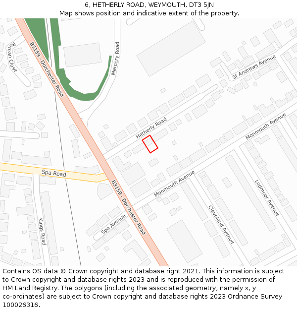 6, HETHERLY ROAD, WEYMOUTH, DT3 5JN: Location map and indicative extent of plot