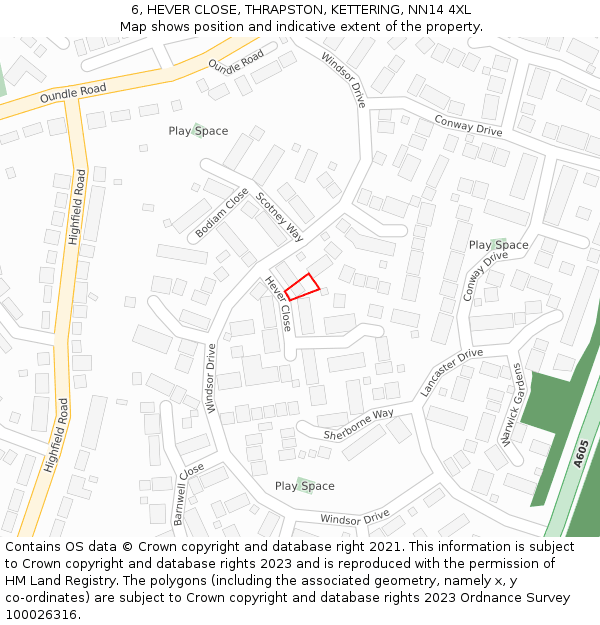 6, HEVER CLOSE, THRAPSTON, KETTERING, NN14 4XL: Location map and indicative extent of plot