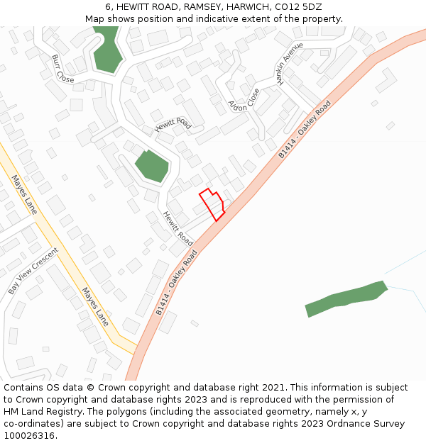 6, HEWITT ROAD, RAMSEY, HARWICH, CO12 5DZ: Location map and indicative extent of plot