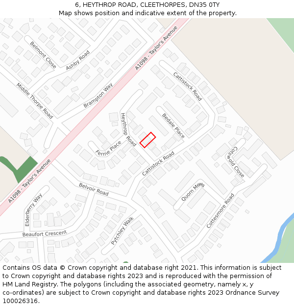 6, HEYTHROP ROAD, CLEETHORPES, DN35 0TY: Location map and indicative extent of plot