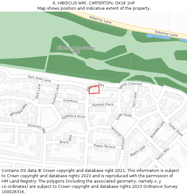 6, HIBISCUS WAY, CARTERTON, OX18 1HP: Location map and indicative extent of plot