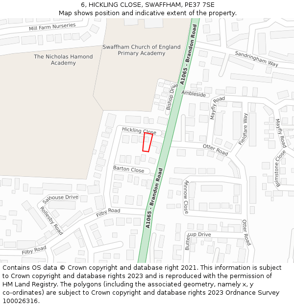 6, HICKLING CLOSE, SWAFFHAM, PE37 7SE: Location map and indicative extent of plot