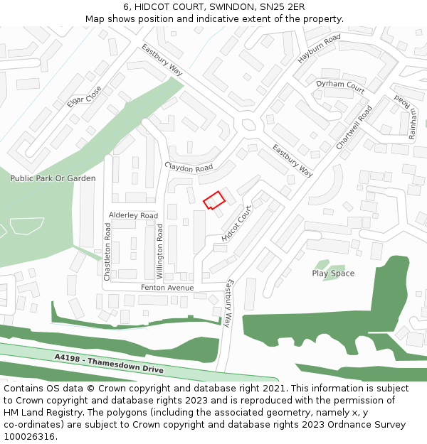 6, HIDCOT COURT, SWINDON, SN25 2ER: Location map and indicative extent of plot