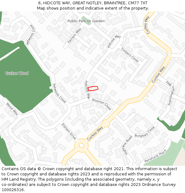 6, HIDCOTE WAY, GREAT NOTLEY, BRAINTREE, CM77 7XT: Location map and indicative extent of plot