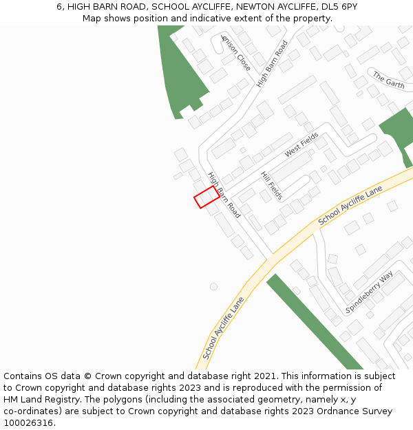 6, HIGH BARN ROAD, SCHOOL AYCLIFFE, NEWTON AYCLIFFE, DL5 6PY: Location map and indicative extent of plot