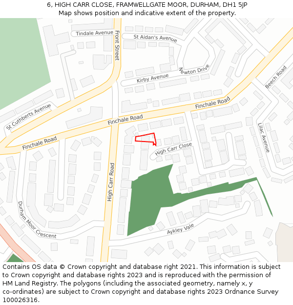 6, HIGH CARR CLOSE, FRAMWELLGATE MOOR, DURHAM, DH1 5JP: Location map and indicative extent of plot