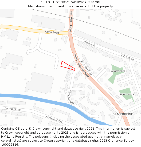 6, HIGH HOE DRIVE, WORKSOP, S80 2PL: Location map and indicative extent of plot