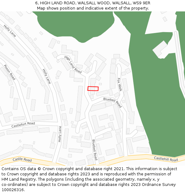 6, HIGH LAND ROAD, WALSALL WOOD, WALSALL, WS9 9ER: Location map and indicative extent of plot