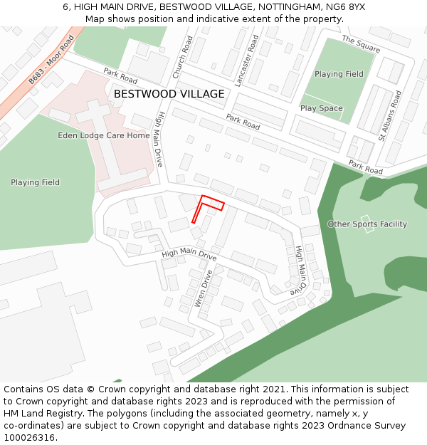 6, HIGH MAIN DRIVE, BESTWOOD VILLAGE, NOTTINGHAM, NG6 8YX: Location map and indicative extent of plot