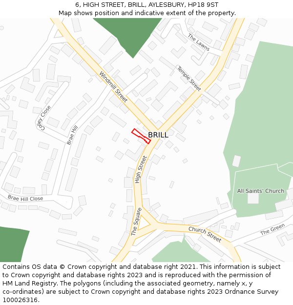 6, HIGH STREET, BRILL, AYLESBURY, HP18 9ST: Location map and indicative extent of plot