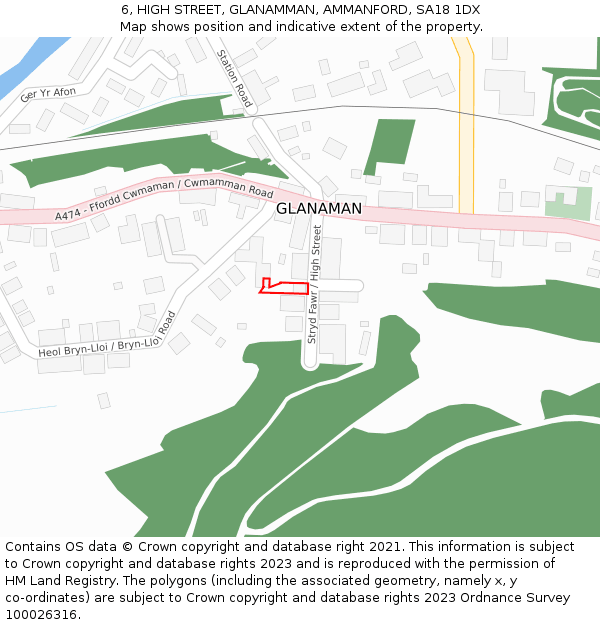 6, HIGH STREET, GLANAMMAN, AMMANFORD, SA18 1DX: Location map and indicative extent of plot