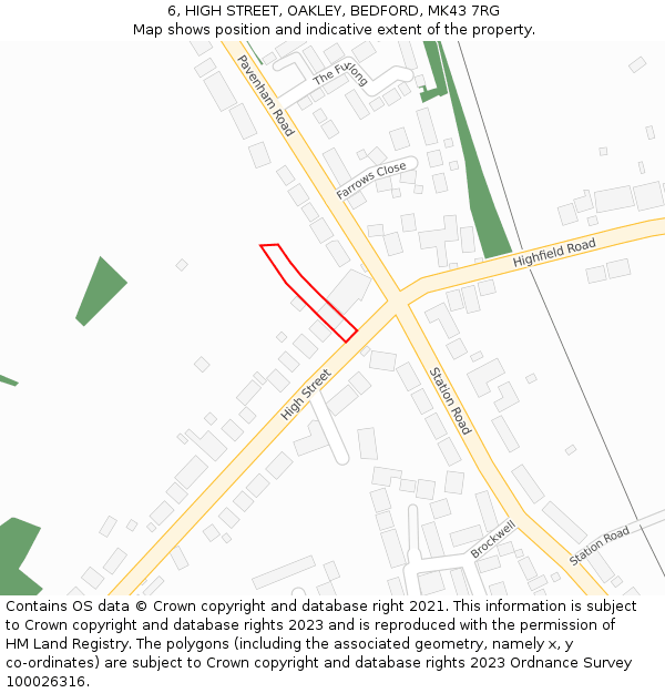 6, HIGH STREET, OAKLEY, BEDFORD, MK43 7RG: Location map and indicative extent of plot