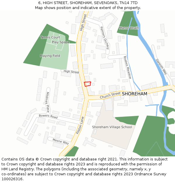 6, HIGH STREET, SHOREHAM, SEVENOAKS, TN14 7TD: Location map and indicative extent of plot