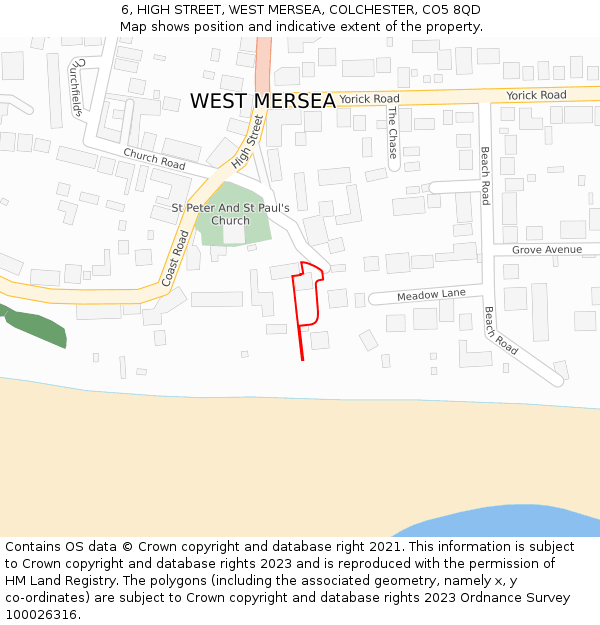 6, HIGH STREET, WEST MERSEA, COLCHESTER, CO5 8QD: Location map and indicative extent of plot