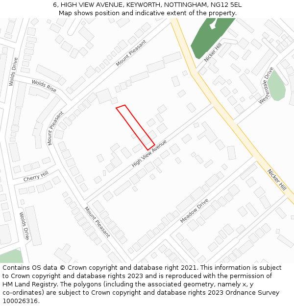 6, HIGH VIEW AVENUE, KEYWORTH, NOTTINGHAM, NG12 5EL: Location map and indicative extent of plot