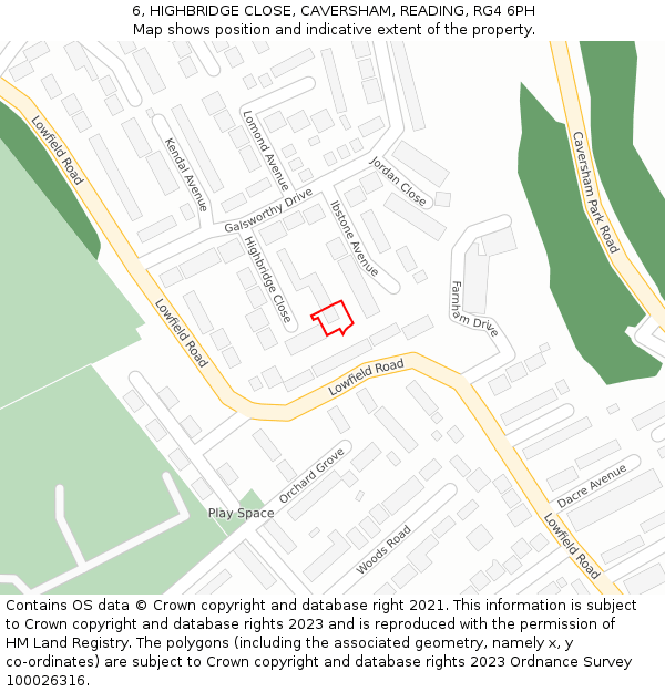 6, HIGHBRIDGE CLOSE, CAVERSHAM, READING, RG4 6PH: Location map and indicative extent of plot