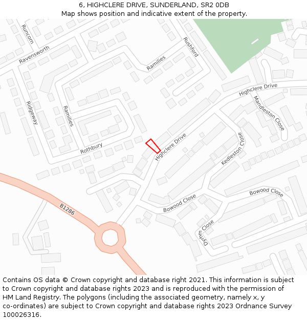 6, HIGHCLERE DRIVE, SUNDERLAND, SR2 0DB: Location map and indicative extent of plot