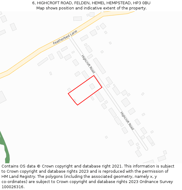 6, HIGHCROFT ROAD, FELDEN, HEMEL HEMPSTEAD, HP3 0BU: Location map and indicative extent of plot