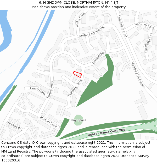 6, HIGHDOWN CLOSE, NORTHAMPTON, NN4 8JT: Location map and indicative extent of plot