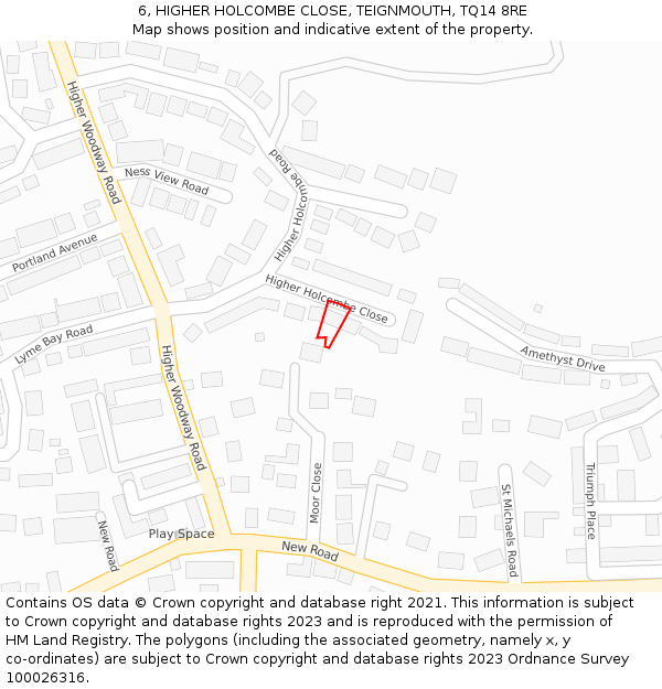 6, HIGHER HOLCOMBE CLOSE, TEIGNMOUTH, TQ14 8RE: Location map and indicative extent of plot