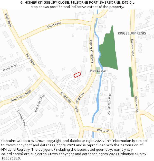 6, HIGHER KINGSBURY CLOSE, MILBORNE PORT, SHERBORNE, DT9 5JL: Location map and indicative extent of plot