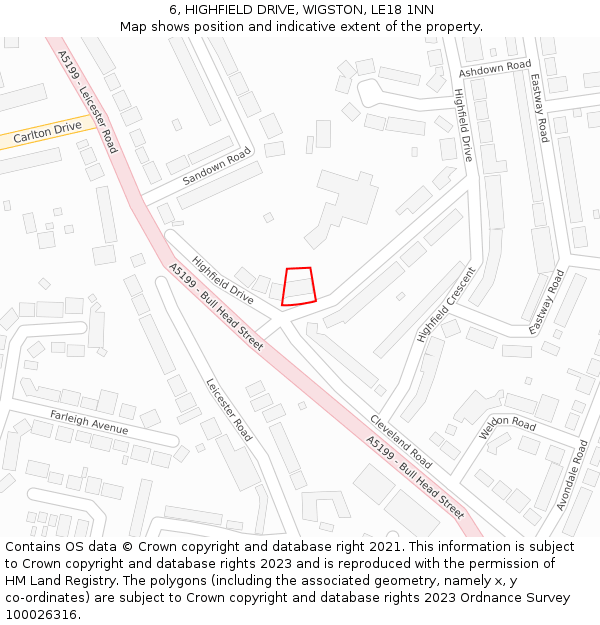 6, HIGHFIELD DRIVE, WIGSTON, LE18 1NN: Location map and indicative extent of plot