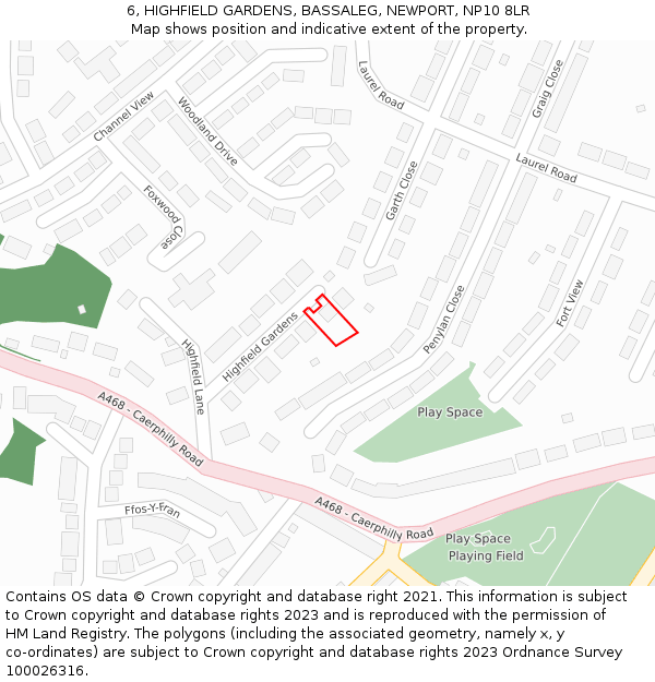 6, HIGHFIELD GARDENS, BASSALEG, NEWPORT, NP10 8LR: Location map and indicative extent of plot