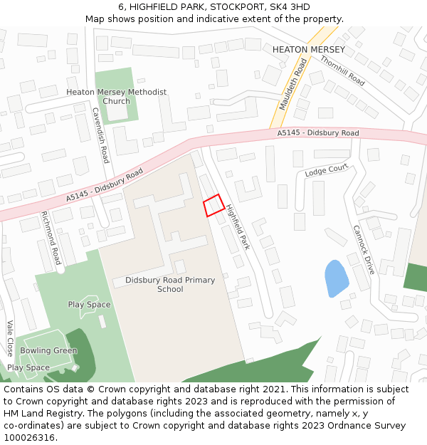 6, HIGHFIELD PARK, STOCKPORT, SK4 3HD: Location map and indicative extent of plot