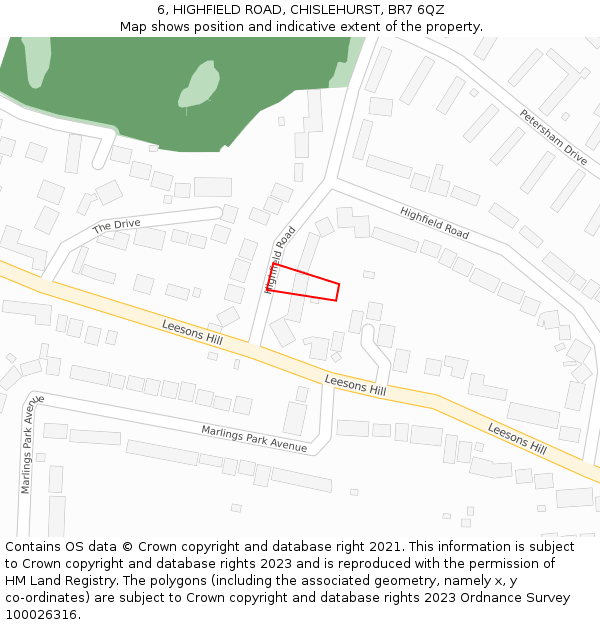 6, HIGHFIELD ROAD, CHISLEHURST, BR7 6QZ: Location map and indicative extent of plot