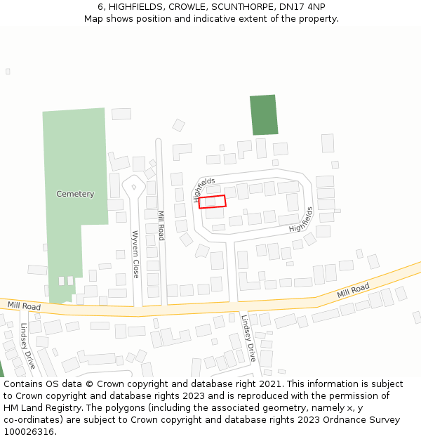 6, HIGHFIELDS, CROWLE, SCUNTHORPE, DN17 4NP: Location map and indicative extent of plot