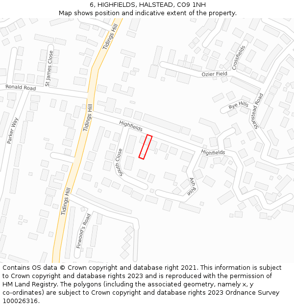 6, HIGHFIELDS, HALSTEAD, CO9 1NH: Location map and indicative extent of plot