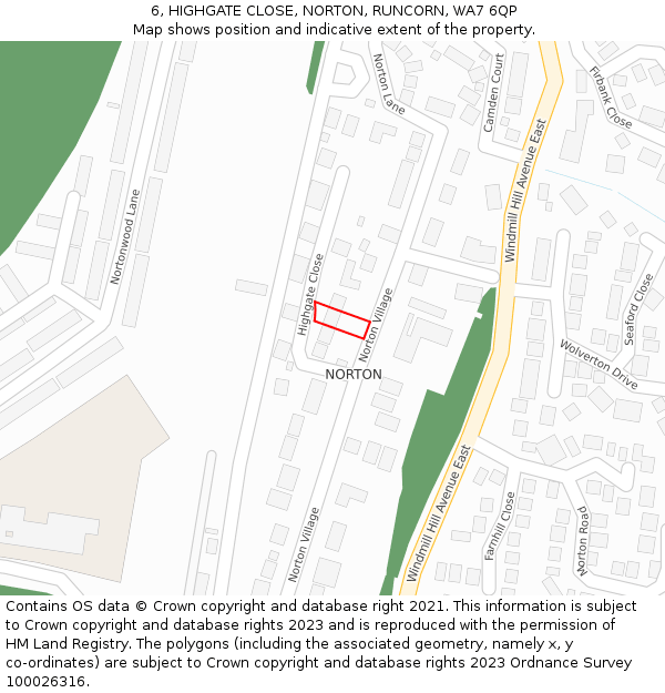 6, HIGHGATE CLOSE, NORTON, RUNCORN, WA7 6QP: Location map and indicative extent of plot