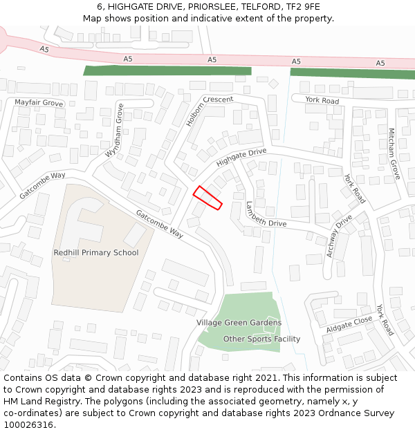 6, HIGHGATE DRIVE, PRIORSLEE, TELFORD, TF2 9FE: Location map and indicative extent of plot