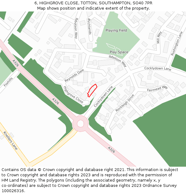 6, HIGHGROVE CLOSE, TOTTON, SOUTHAMPTON, SO40 7PR: Location map and indicative extent of plot