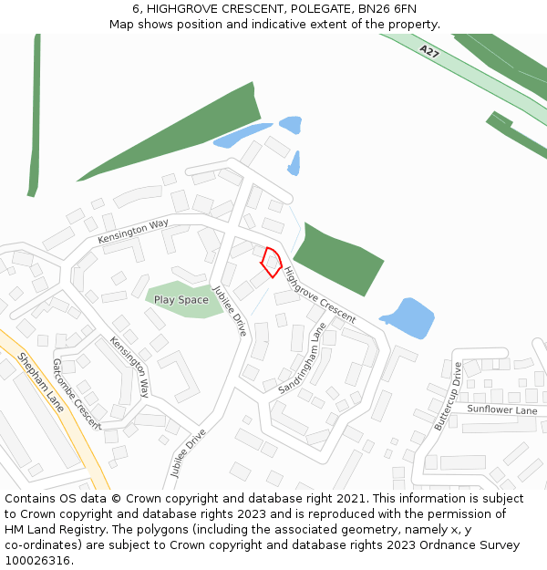 6, HIGHGROVE CRESCENT, POLEGATE, BN26 6FN: Location map and indicative extent of plot