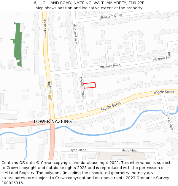 6, HIGHLAND ROAD, NAZEING, WALTHAM ABBEY, EN9 2PR: Location map and indicative extent of plot