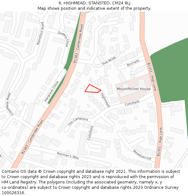 6, HIGHMEAD, STANSTED, CM24 8LJ: Location map and indicative extent of plot