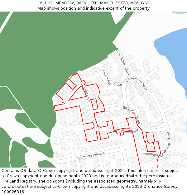 6, HIGHMEADOW, RADCLIFFE, MANCHESTER, M26 1YN: Location map and indicative extent of plot