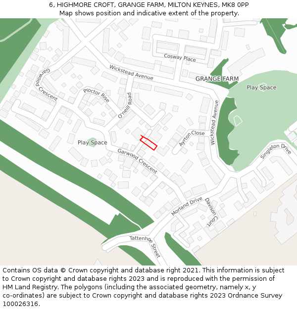 6, HIGHMORE CROFT, GRANGE FARM, MILTON KEYNES, MK8 0PP: Location map and indicative extent of plot